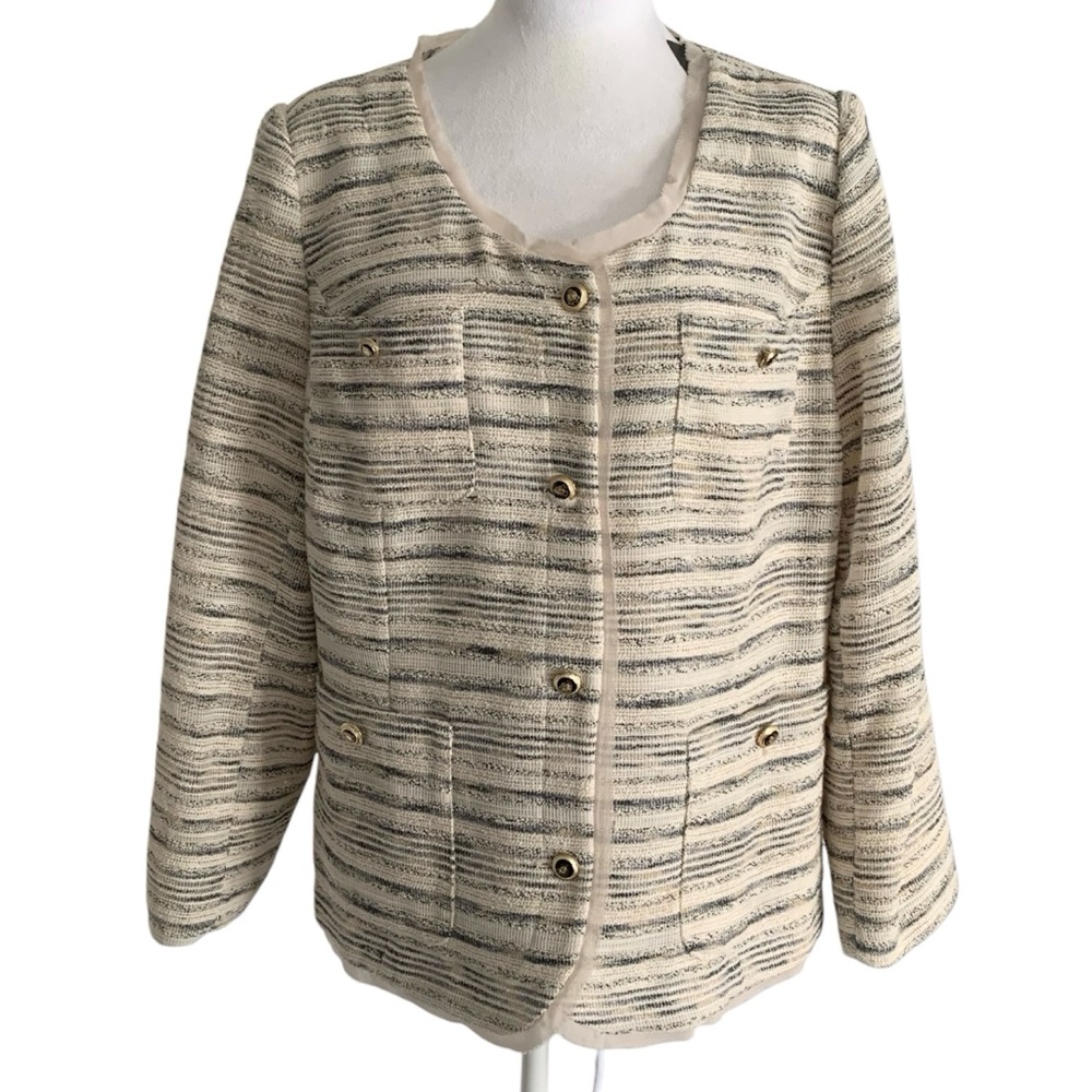 NWT Monroe & Main Plus Size 16W Striped Cream Women's Career Blazer Jacket